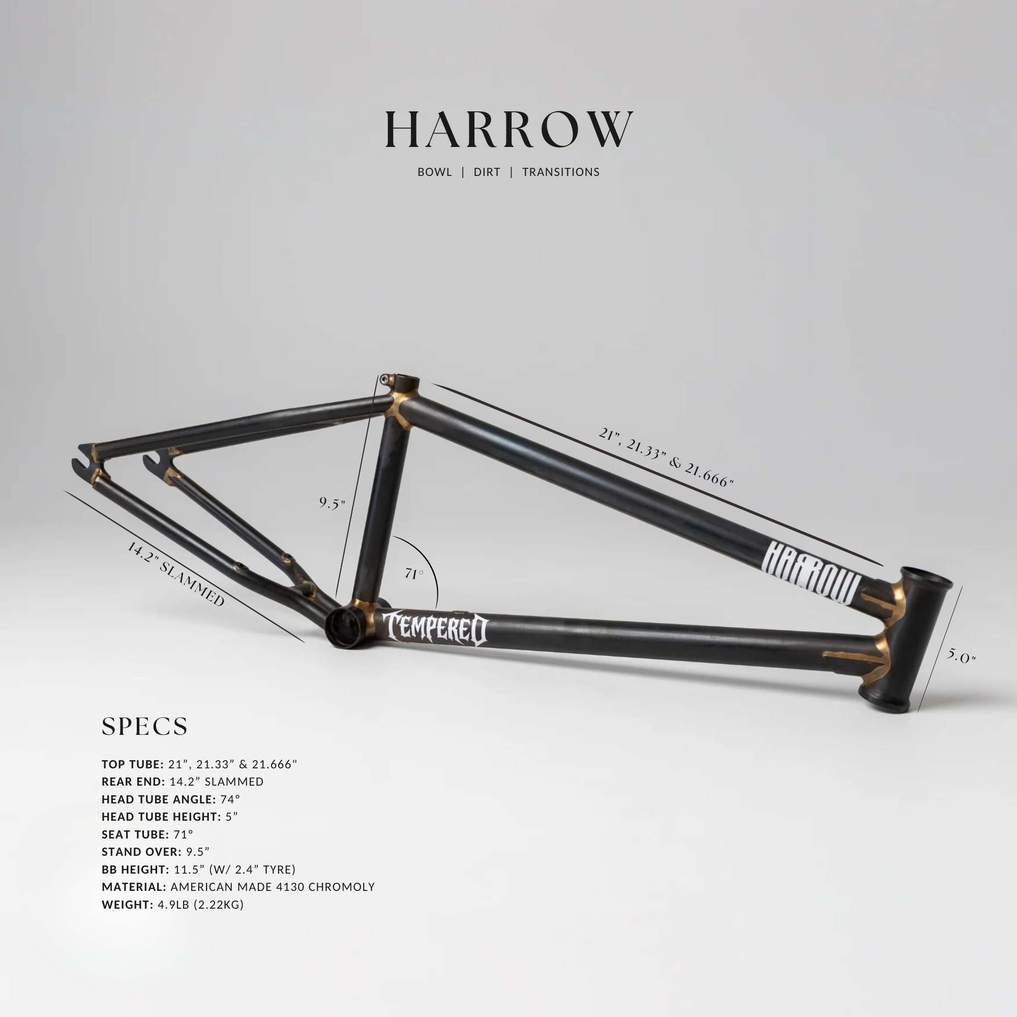 Tempered Harrow BMX Frame - HANDCRAFTED DOWN UNDER